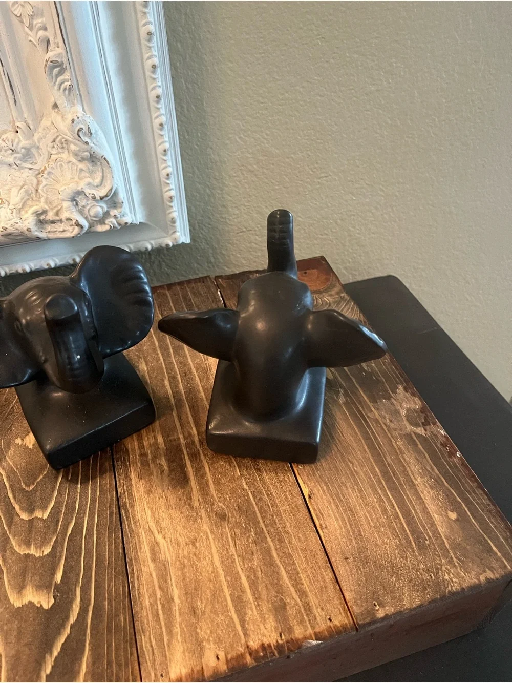 Matte Black Elephant Head Wall Decor Set - Pair